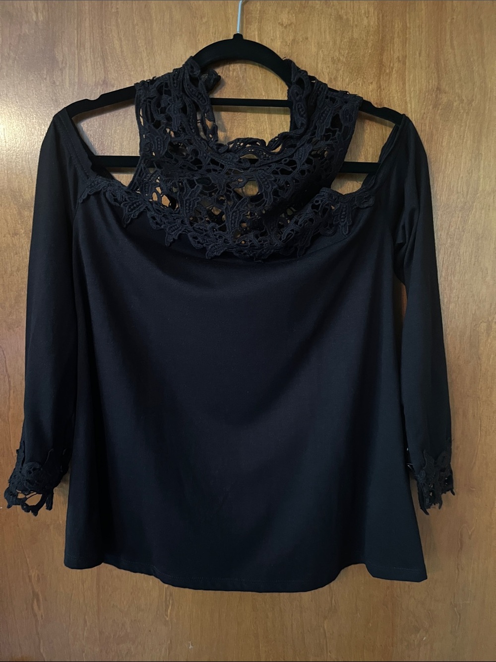 VENUS Medium Black Long Sleeve Top with Crochet Lace Yoke - Bundle